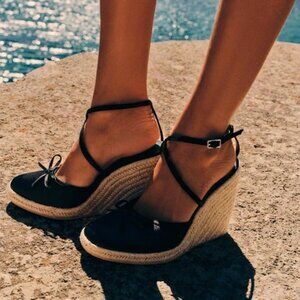 ZARA WOMENS BLACK SATIN EFFECT WEDGES SIZE 9 NWT